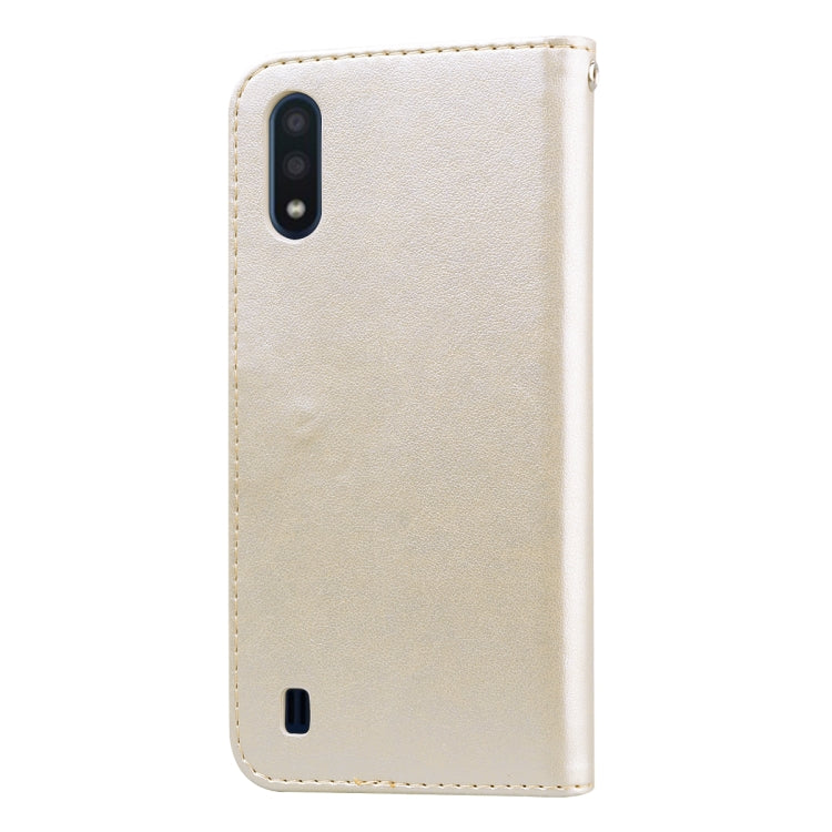Custodia in pelle PU con vibrazione orizzontale in rilievo rosa con supporto, slot per carte e portafoglio, For Galaxy A01
