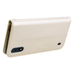Custodia in pelle PU con vibrazione orizzontale in rilievo rosa con supporto, slot per carte e portafoglio, For Galaxy A01