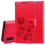 Custodia in pelle PU con vibrazione orizzontale in rilievo rosa con supporto, slot per carte e portafoglio, For Galaxy A01