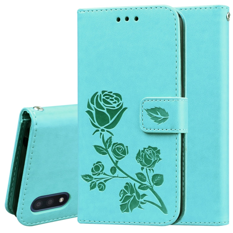 Custodia in pelle PU con vibrazione orizzontale in rilievo rosa con supporto, slot per carte e portafoglio, For Galaxy A01