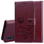Custodia in pelle PU con vibrazione orizzontale in rilievo rosa con supporto, slot per carte e portafoglio, For Galaxy A01