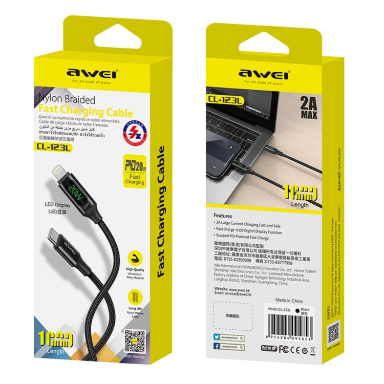 awei CL-123L Cavo di ricarica rapida dati da USB-C/Type-C a 8 pin da 1 m, CL-123L