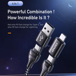 awei CL-126 1.2m 4 in 1 USB a USB-C / Type-C a 8Pin Cavo dati di ricarica veloce, CL-126(Black), CL-126(Blue)