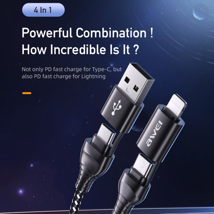 awei CL-126 1.2m 4 in 1 USB a USB-C / Type-C a 8Pin Cavo dati di ricarica veloce, CL-126(Black), CL-126(Blue)