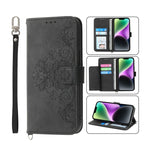 Custodia per telefono in pelle con portafoglio in rilievo con fiori al tatto, For iPhone 14, For iPhone 14 Plus, For iPhone 14 Pro, For iPhone 14 Pro Max