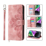 Custodia per telefono in pelle con portafoglio in rilievo con fiori al tatto, For iPhone 14, For iPhone 14 Plus, For iPhone 14 Pro, For iPhone 14 Pro Max
