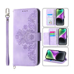 Custodia per telefono in pelle con portafoglio in rilievo con fiori al tatto, For iPhone 14, For iPhone 14 Plus, For iPhone 14 Pro, For iPhone 14 Pro Max