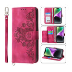 Custodia per telefono in pelle con portafoglio in rilievo con fiori al tatto, For iPhone 14, For iPhone 14 Plus, For iPhone 14 Pro, For iPhone 14 Pro Max