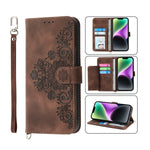 Custodia per telefono in pelle con portafoglio in rilievo con fiori al tatto, For iPhone 14, For iPhone 14 Plus, For iPhone 14 Pro, For iPhone 14 Pro Max