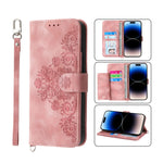 Custodia per telefono in pelle con portafoglio in rilievo con fiori al tatto, For iPhone 14, For iPhone 14 Plus, For iPhone 14 Pro, For iPhone 14 Pro Max