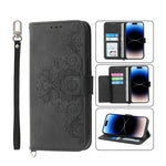 Custodia per telefono in pelle con portafoglio in rilievo con fiori al tatto, For iPhone 14, For iPhone 14 Plus, For iPhone 14 Pro, For iPhone 14 Pro Max