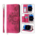 Custodia per telefono in pelle con portafoglio in rilievo con fiori al tatto, For iPhone 14, For iPhone 14 Plus, For iPhone 14 Pro, For iPhone 14 Pro Max