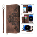 Custodia per telefono in pelle con portafoglio in rilievo con fiori al tatto, For iPhone 14, For iPhone 14 Plus, For iPhone 14 Pro, For iPhone 14 Pro Max