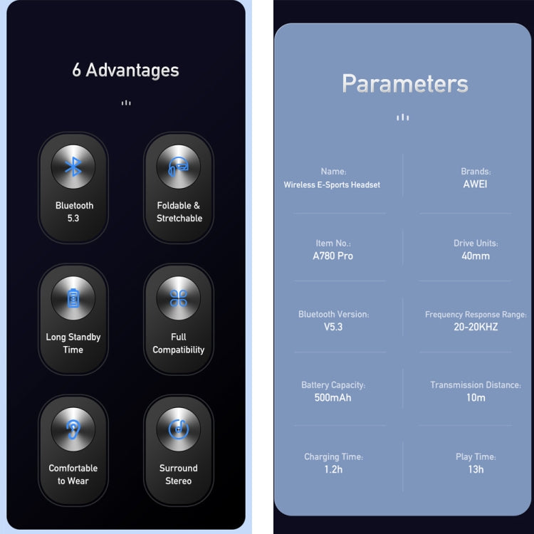 Cuffie stereo wireless awei A780 Pro, A780 Pro
