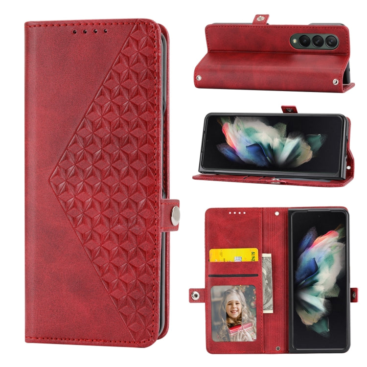 Custodia per telefono in pelle con trama di vitello a griglia cubica, For Samsung Galaxy Z Fold4, For Samsung Galaxy Z Fold3 5G, For Samsung Galaxy Z Flip4, For Samsung Galaxy Z Flip3 5G