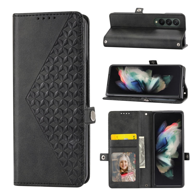 Custodia per telefono in pelle con trama di vitello a griglia cubica, For Samsung Galaxy Z Fold4, For Samsung Galaxy Z Fold3 5G, For Samsung Galaxy Z Flip4, For Samsung Galaxy Z Flip3 5G