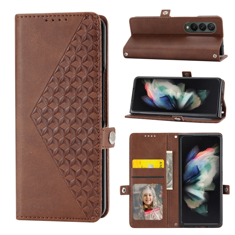 Custodia per telefono in pelle con trama di vitello a griglia cubica, For Samsung Galaxy Z Fold4, For Samsung Galaxy Z Fold3 5G, For Samsung Galaxy Z Flip4, For Samsung Galaxy Z Flip3 5G
