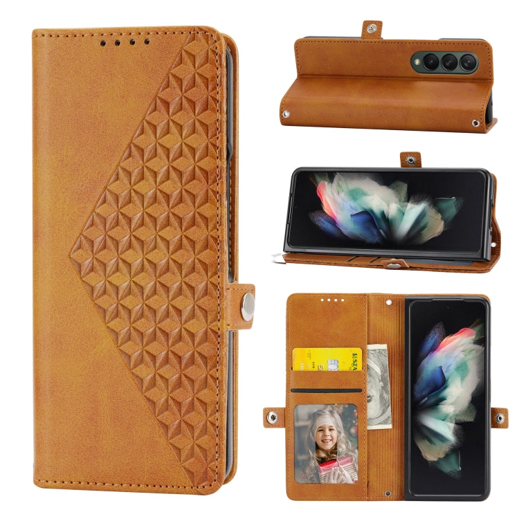 Custodia per telefono in pelle con trama di vitello a griglia cubica, For Samsung Galaxy Z Fold4, For Samsung Galaxy Z Fold3 5G, For Samsung Galaxy Z Flip4, For Samsung Galaxy Z Flip3 5G