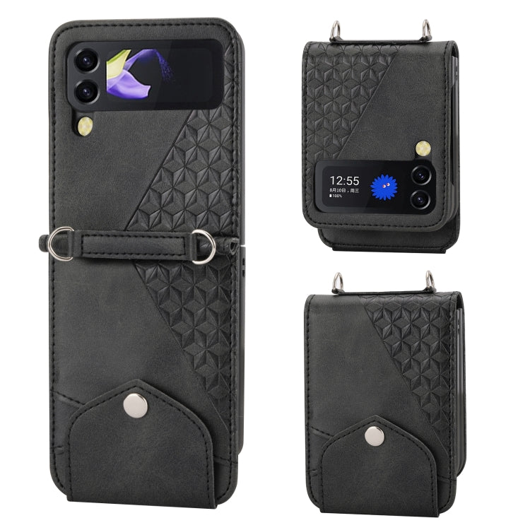 Custodia per telefono in pelle con trama di vitello a griglia cubica, For Samsung Galaxy Z Fold4, For Samsung Galaxy Z Fold3 5G, For Samsung Galaxy Z Flip4, For Samsung Galaxy Z Flip3 5G