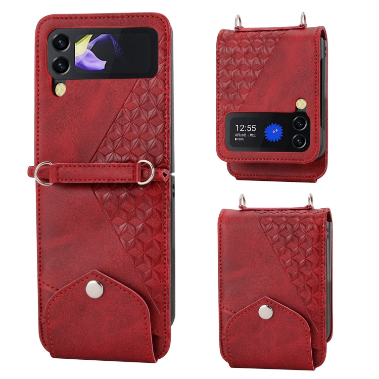 Custodia per telefono in pelle con trama di vitello a griglia cubica, For Samsung Galaxy Z Fold4, For Samsung Galaxy Z Fold3 5G, For Samsung Galaxy Z Flip4, For Samsung Galaxy Z Flip3 5G