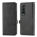 Custodia per telefono in pelle con trama di vitello a griglia cubica con cordino da collo, For Samsung Galaxy Z Fold4, For Samsung Galaxy Z Fold3 5G, For Samsung Galaxy Z Flip4, For Samsung Galaxy Z Flip3 5G