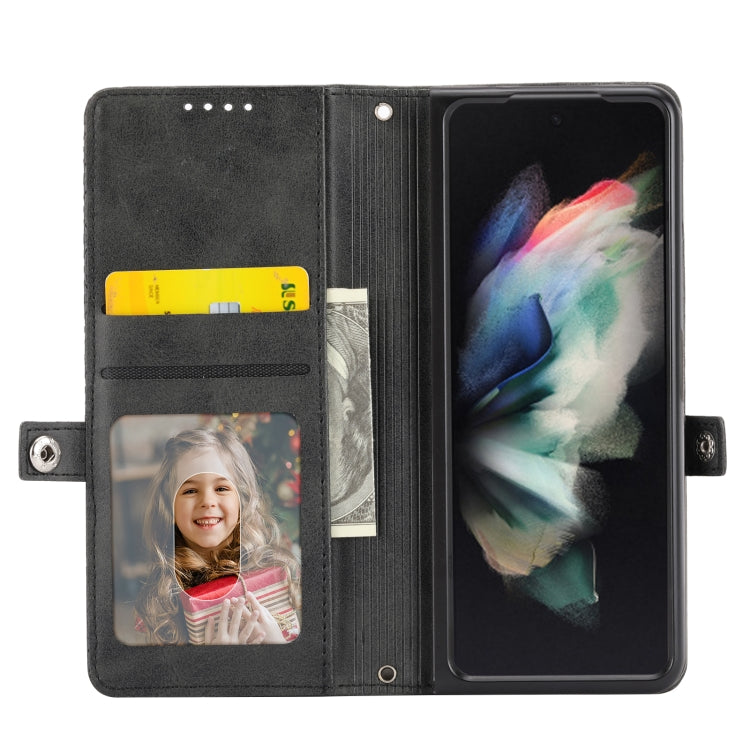 Custodia per telefono in pelle con trama di vitello a griglia cubica con cordino da collo, For Samsung Galaxy Z Fold4, For Samsung Galaxy Z Fold3 5G, For Samsung Galaxy Z Flip4, For Samsung Galaxy Z Flip3 5G