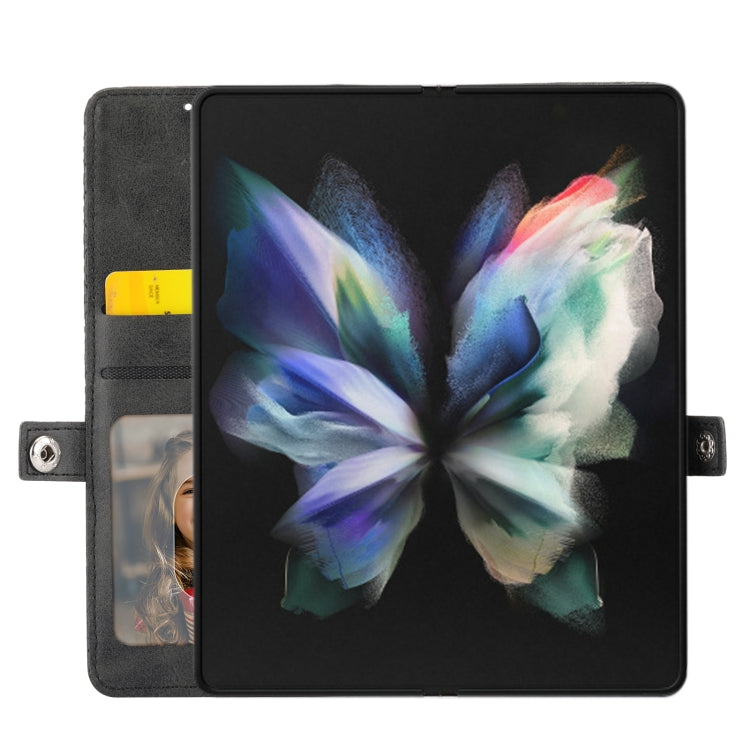 Custodia per telefono in pelle con trama di vitello a griglia cubica con cordino da collo, For Samsung Galaxy Z Fold4, For Samsung Galaxy Z Fold3 5G, For Samsung Galaxy Z Flip4, For Samsung Galaxy Z Flip3 5G