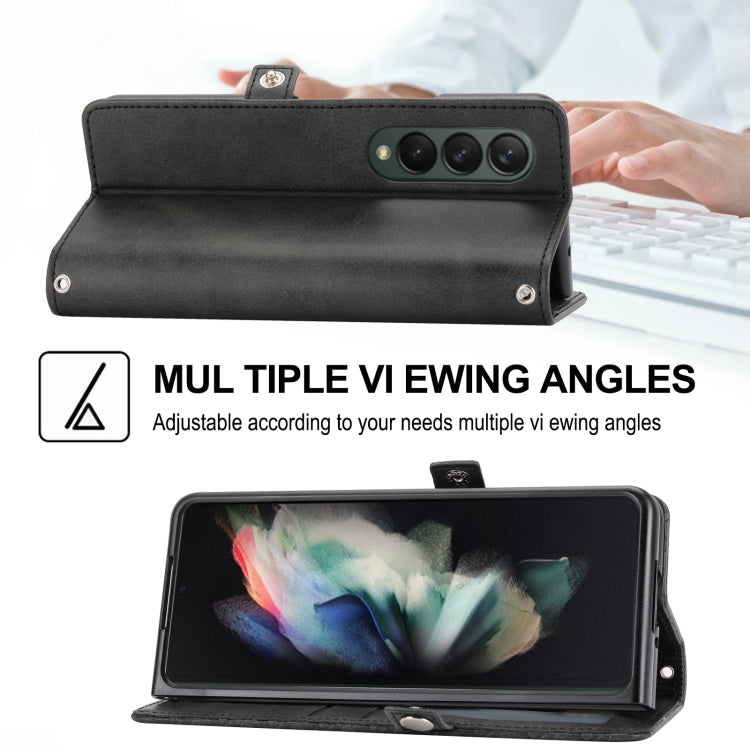 Custodia per telefono in pelle con trama di vitello a griglia cubica con cordino da collo, For Samsung Galaxy Z Fold4, For Samsung Galaxy Z Fold3 5G, For Samsung Galaxy Z Flip4, For Samsung Galaxy Z Flip3 5G