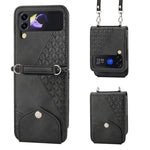 Custodia per telefono in pelle con trama di vitello a griglia cubica con cordino da collo, For Samsung Galaxy Z Fold4, For Samsung Galaxy Z Fold3 5G, For Samsung Galaxy Z Flip4, For Samsung Galaxy Z Flip3 5G
