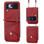 Custodia per telefono in pelle con trama di vitello a griglia cubica con cordino da collo, For Samsung Galaxy Z Fold4, For Samsung Galaxy Z Fold3 5G, For Samsung Galaxy Z Flip4, For Samsung Galaxy Z Flip3 5G