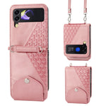 Custodia per telefono in pelle con trama di vitello a griglia cubica con cordino da collo, For Samsung Galaxy Z Fold4, For Samsung Galaxy Z Fold3 5G, For Samsung Galaxy Z Flip4, For Samsung Galaxy Z Flip3 5G