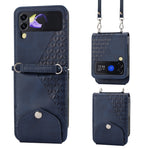 Custodia per telefono in pelle con trama di vitello a griglia cubica con cordino da collo, For Samsung Galaxy Z Fold4, For Samsung Galaxy Z Fold3 5G, For Samsung Galaxy Z Flip4, For Samsung Galaxy Z Flip3 5G