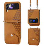 Custodia per telefono in pelle con trama di vitello a griglia cubica con cordino da collo, For Samsung Galaxy Z Fold4, For Samsung Galaxy Z Fold3 5G, For Samsung Galaxy Z Flip4, For Samsung Galaxy Z Flip3 5G