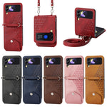 Custodia per telefono in pelle con trama di vitello a griglia cubica con cordino da collo, For Samsung Galaxy Z Fold4, For Samsung Galaxy Z Fold3 5G, For Samsung Galaxy Z Flip4, For Samsung Galaxy Z Flip3 5G