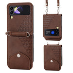 Custodia per telefono in pelle con trama di vitello a griglia cubica con cordino da collo, For Samsung Galaxy Z Fold4, For Samsung Galaxy Z Fold3 5G, For Samsung Galaxy Z Flip4, For Samsung Galaxy Z Flip3 5G