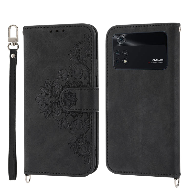 Custodia per telefono in pelle con portafoglio in rilievo con fiori al tatto, For Xiaomi Poco M4 Pro 4G, For Xiaomi Poco X4 Pro 5G, For Xiaomi Mi 11T / 11T Pro