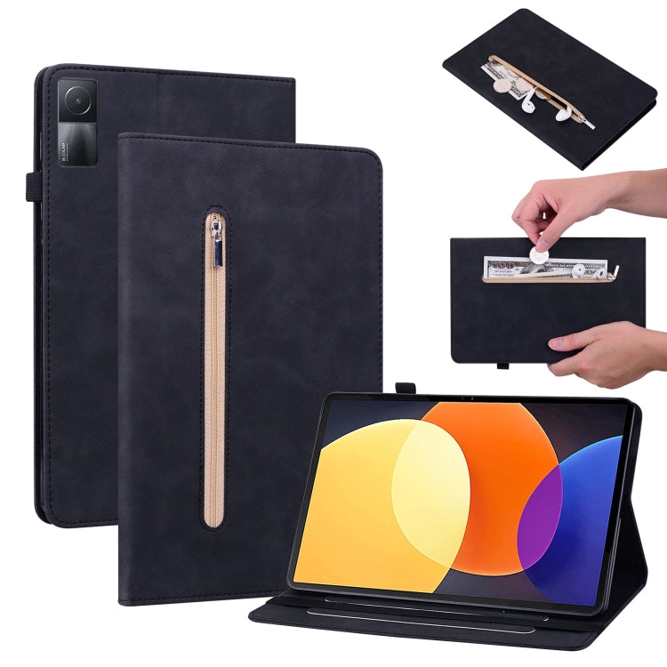 Custodia per tablet in pelle con cerniera tinta unita Skin Feel, For Xiaomi Pad 5 Pro 12.4, For Xiaomi Redmi Pad 10.61