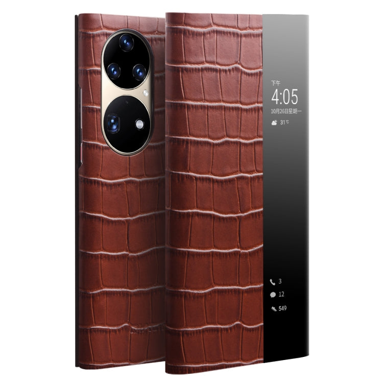 QIALINO Custodia per cellulare in vera pelle con motivo a coccodrillo, For Huawei P50, For Huawei P50 Pro