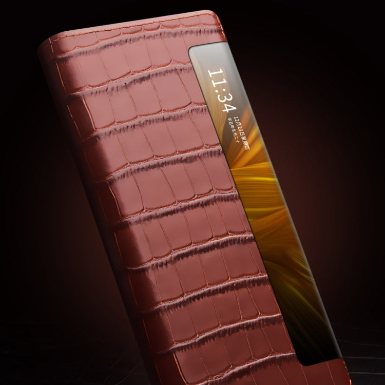 QIALINO Custodia per cellulare in vera pelle con motivo a coccodrillo, For Huawei Mate X2