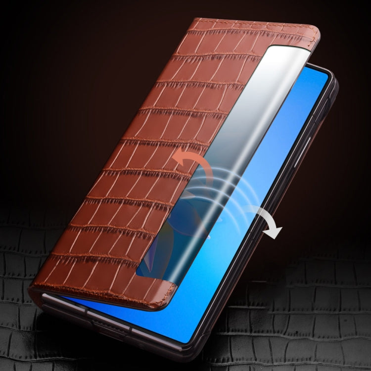 QIALINO Custodia per cellulare in vera pelle con motivo a coccodrillo, For Huawei Mate X2