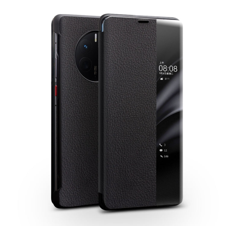 QIALINO Custodia per smartphone con vista sulla finestra laterale in vera pelle, For Huawei Mate 50 Pro, For Huawei Mate 50, For Huawei Mate X2, For Huawei P30 Pro, For Huawei P30, For Huawei P50, For Huawei P50 Pro