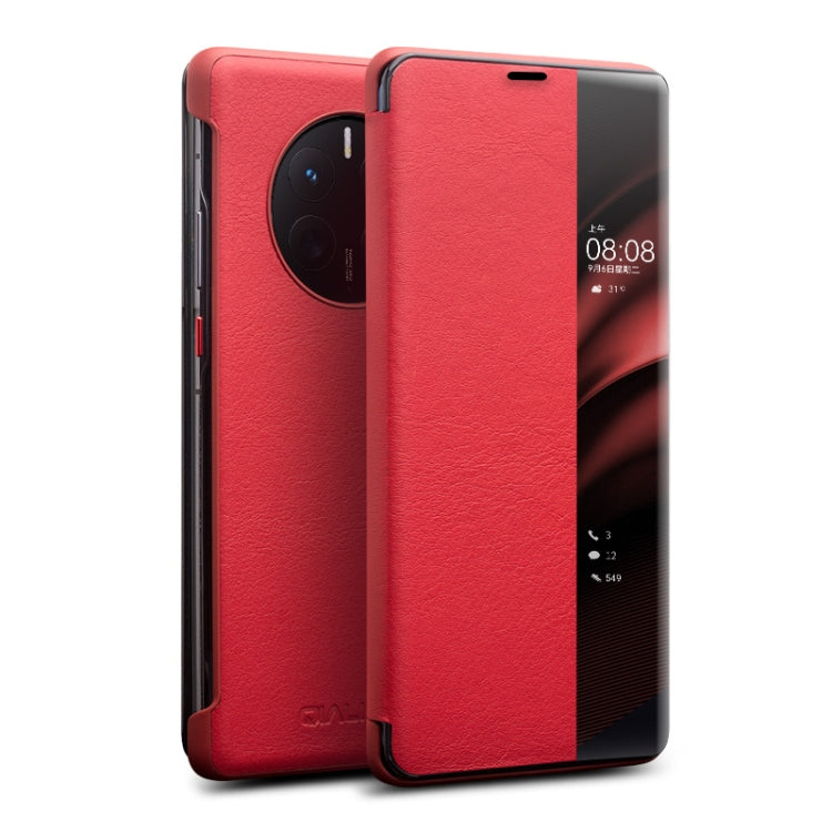 QIALINO Custodia per smartphone con vista sulla finestra laterale in vera pelle, For Huawei Mate 50 Pro, For Huawei Mate 50, For Huawei Mate X2, For Huawei P30 Pro, For Huawei P30, For Huawei P50, For Huawei P50 Pro