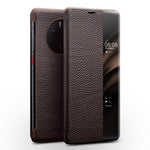 QIALINO Custodia per smartphone con vista sulla finestra laterale in vera pelle, For Huawei Mate 50 Pro, For Huawei Mate 50, For Huawei Mate X2, For Huawei P30 Pro, For Huawei P30, For Huawei P50, For Huawei P50 Pro