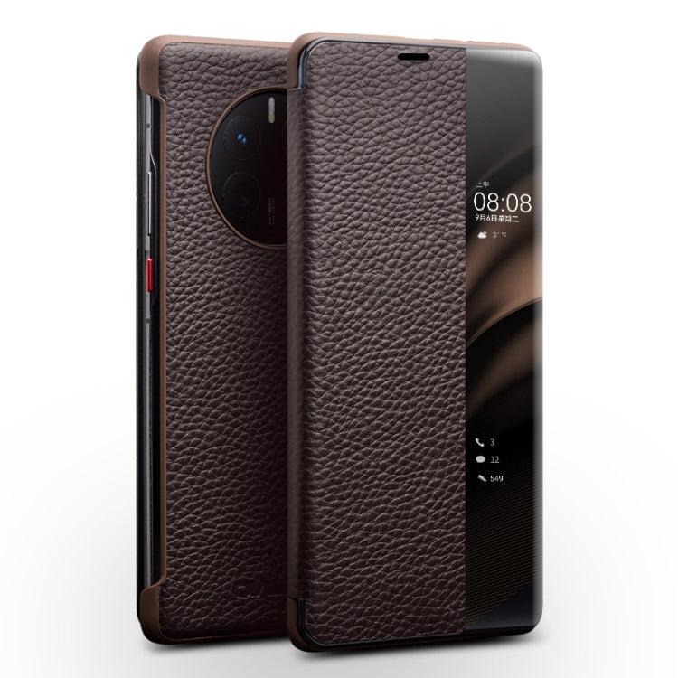 QIALINO Custodia per smartphone con vista sulla finestra laterale in vera pelle, For Huawei Mate 50 Pro, For Huawei Mate 50, For Huawei Mate X2, For Huawei P30 Pro, For Huawei P30, For Huawei P50, For Huawei P50 Pro