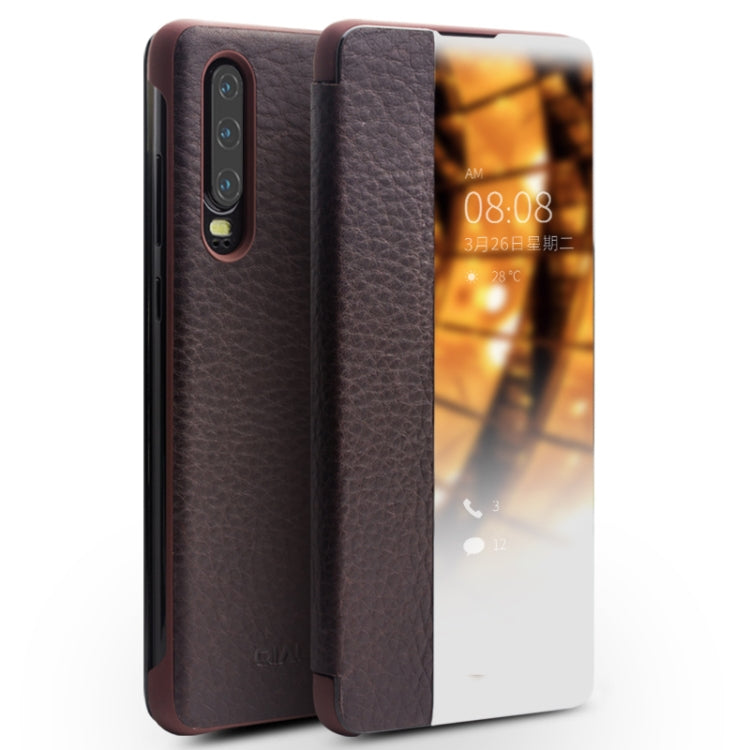 QIALINO Custodia per smartphone con vista sulla finestra laterale in vera pelle, For Huawei Mate 50 Pro, For Huawei Mate 50, For Huawei Mate X2, For Huawei P30 Pro, For Huawei P30, For Huawei P50, For Huawei P50 Pro