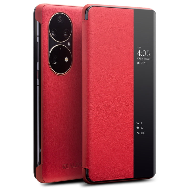 QIALINO Custodia per smartphone con vista sulla finestra laterale in vera pelle, For Huawei Mate 50 Pro, For Huawei Mate 50, For Huawei Mate X2, For Huawei P30 Pro, For Huawei P30, For Huawei P50, For Huawei P50 Pro