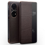 QIALINO Custodia per smartphone con vista sulla finestra laterale in vera pelle, For Huawei Mate 50 Pro, For Huawei Mate 50, For Huawei Mate X2, For Huawei P30 Pro, For Huawei P30, For Huawei P50, For Huawei P50 Pro