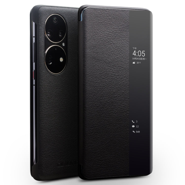 QIALINO Custodia per smartphone con vista sulla finestra laterale in vera pelle, For Huawei Mate 50 Pro, For Huawei Mate 50, For Huawei Mate X2, For Huawei P30 Pro, For Huawei P30, For Huawei P50, For Huawei P50 Pro