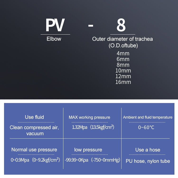 LAIZE 10 pezzi connettore pneumatico a gomito in plastica a montaggio rapido, PV-4, PV-6, PV-8, PV-10, PV-12, PV-14, PV-16