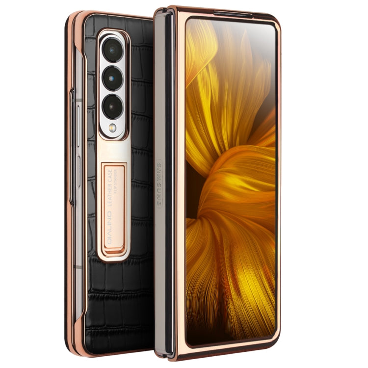 QIALINO 2 in 1 Custodia per telefono in vera pelle con motivo a coccodrillo + PC, For Samsung Galaxy Z Fold3 5G/W22 5G
